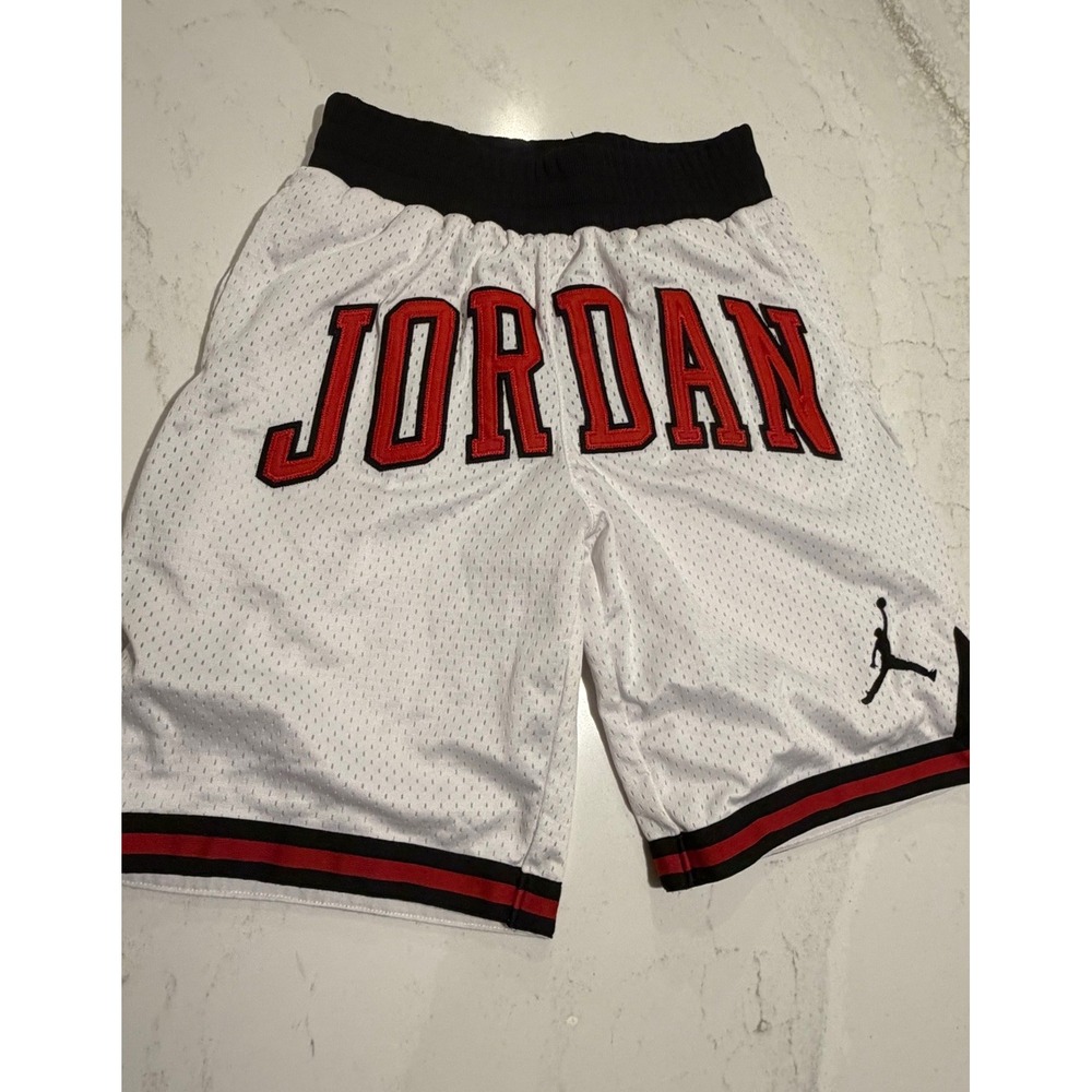 Jordan BOYS Basketball Shorts White Red Sz Medium 10/12 Jumpman Hoops
